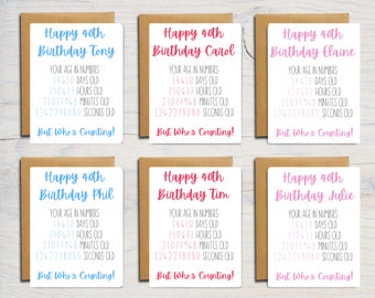 40th Birthday Card | Personalised Age In Numbers Greeting Card | Custom Card | A6 | 5x7