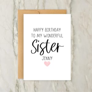 carte d'anniversaire de soeur | Carte d'anniversaire personnalisée | de voeux personnalisée | coeur | Nom | A6 | 5 x 7