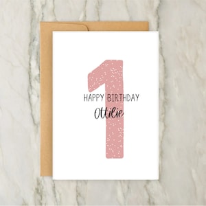 Biglietto di auguri per il 1° compleanno / Biglietto di auguri personalizzato per neonata / Biglietto con numero personalizzato / A6 / 5x7