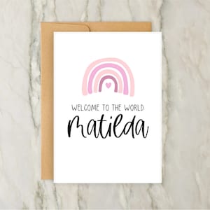 Roze regenboog nieuwe babymeisjeskaart | Gepersonaliseerde wenskaart | Aangepaste kaart | Nieuwe ouders | Gefeliciteerd | A6 | 5 x 7"