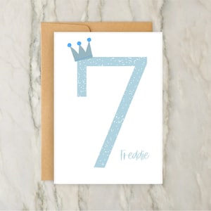 Couronne du 7e anniversaire | de voeux personnalisée pour filles | Carte d'âge personnalisée | Anniversaire garçon | carte numérique | A6 | 5 x 7