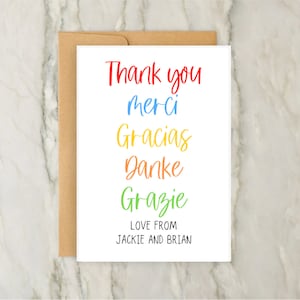 Tarjeta de agradecimiento / Tarjeta de felicitación personalizada / Tarjeta de agradecimiento personalizada / Tarjeta en diferentes idiomas / Agradecimiento / A6 / 5x7