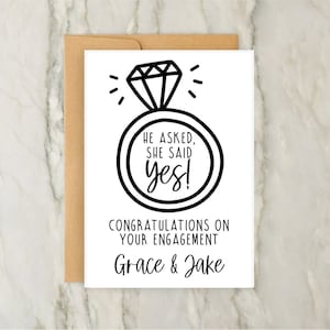 Il a demandé, elle a dit oui carte de fiançailles | Carte de voeux personnalisée | Fiançailles | Amour | Couple | Bague | A6 | 5 x 7