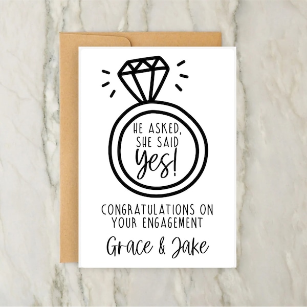 He Asked, She Said Yes Engagement Card | Personalised Greeting Card | Engagement | Love | Couple | Ring | A6 | 5x7