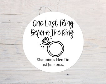 One Last Fling Before The Ring Hen Do Labels | Personalised Bridal Shower Stickers | Party Favours | 37mm | 64mm | Bride To Be | Hen Party