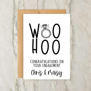 Woo Hoo, gefeliciteerd met je verlovingskaart | Gepersonaliseerde wenskaart | Betrokkenheid | Liefde | Koppel | Feestkaart | A6 | 5 x 7"