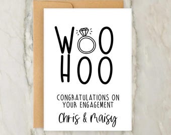 Woo Hoo, gefeliciteerd met je verlovingskaart | Gepersonaliseerde wenskaart | Betrokkenheid | Liefde | Koppel | Feestkaart | A6 | 5x7