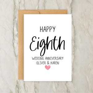Cartão de Feliz Oitavo Aniversário de Casamento | Cartão de Saudações Personalizado | Cartão de 8º Aniversário | Casamento | A6 | 5x7