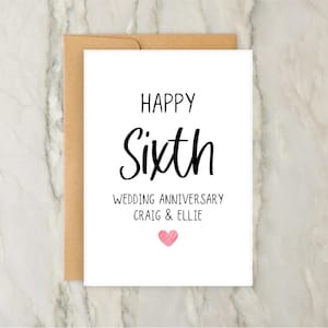 Tarjeta de feliz sexto aniversario de bodas / Tarjeta de felicitación personalizada / Tarjeta del sexto aniversario / Boda / A6 / 5x7