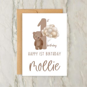 Ours 1er anniversaire carte | Carte de voeux personnalisée pour bébé | carte numérique personnalisée | A6 | 5 x 7