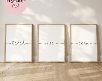 Couples Name Set of Three Prints | Personalised Wall Art | Custom Home Decor | Heart | Gift Idea | 6x4 | A5 | A4 | 8x10 | A3