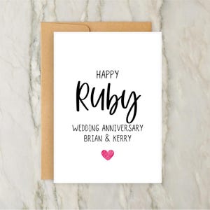 Tarjeta de feliz aniversario de bodas de rubí / Tarjeta de felicitación personalizada / Tarjeta de 40.º aniversario / Boda / A6 / 5x7