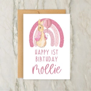 Peter Rabbit 1st Birthday Card | Personalised Girls Greeting Card | Custom Age Card | Girls Birthday | Number Card | A6 | 5x7