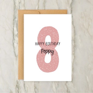 8th Birthday Card | Personalised Girl Greeting Card | Custom Number Card | A6 | 5x7