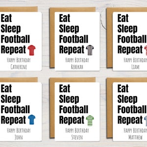 Manger, dormir, répéter le football carte d'anniversaire | de voeux personnalisée pour équipe sportive | carte personnalisée | Sportifs | Adultes | Enfants | A6 | 5 x 7