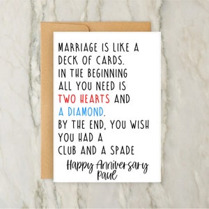 Il matrimonio è come un mazzo di carte Biglietto di anniversario / Anniversario di matrimonio / Biglietto personalizzato / Anniversario / Amore / Coppia / A6 / 5x7
