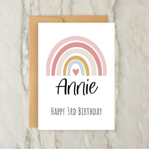 Rainbow 3rd Birthday Card | Personalised Girls Birthday Card | Custom Age Greeting Card | Baby | Name | A6 | 5x7