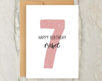 7th Birthday Card | Personalised Girl Greeting Card | Custom Number Card | A6 | 5x7