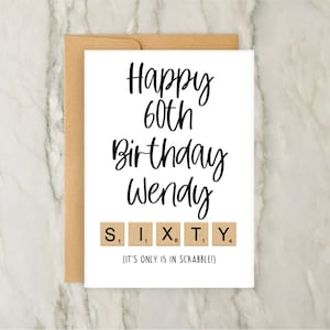 60e anniversaire | de voeux personnalisée de Scrabble | carte personnalisée | Cartes drôles | A6 | 5 x 7