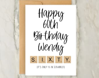 60th Birthday Card | Personalised Scrabble Greeting Card | Custom Card | Funny Cards | A6 | 5x7