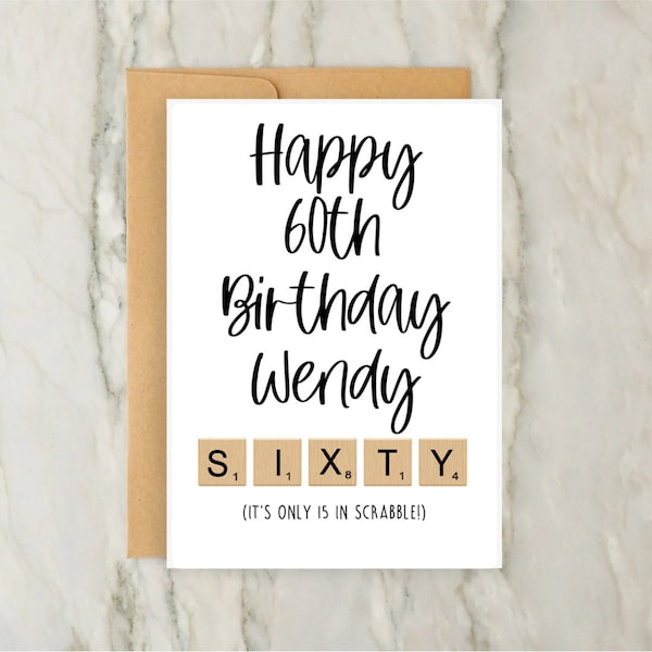 60th Birthday Card | Personalised Scrabble Greeting Card | Custom Card | Funny Cards | A6 | 5x7