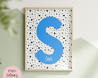 Triangle Initial & Name Print | Personalised Wall Art | Children’s Decor | Bedroom | Nursery | Gift Idea | 6x4 | A5 | A4 | 8x10 |A3