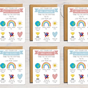 Kaart voor beste leraar ooit | Gepersonaliseerde bedankkaart voor leraren | Einde schooljaar | Schoolverlaters | Kwekerijverlaters | A6 | 5x7