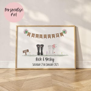 Gummistiefel Hochzeitstag Druck | Personalisiertes Hochzeitsgeschenk | Individuelles Geschenk | Braut & Bräutigam Poster | Hochzeitsdruck | DIN A4 | 20x30 | A3