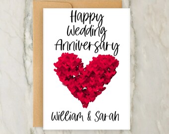 Trouwkaart met rood hart | Gepersonaliseerde wenskaart | Jubileumkaart op maat | Bruiloft | A6 | 5x7