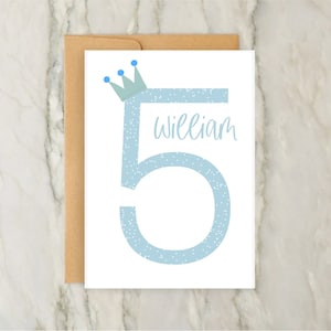 5ème carte d'anniversaire | de voeux personnalisée pour garçons | Carte d'âge personnalisée | Numéro | Couronne | A6 | 5 x 7