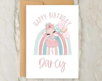 Rainbow Dancer Birthday Card | Personalised Girls Birthday Card | Custom Greeting Card | Birthday | Girls | Pink | Name | A6 | 5x7