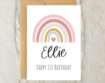 Rainbow 1st Birthday Card | Personalised Girls Birthday Card | Custom Age Greeting Card | Baby | Name | A6 | 5x7