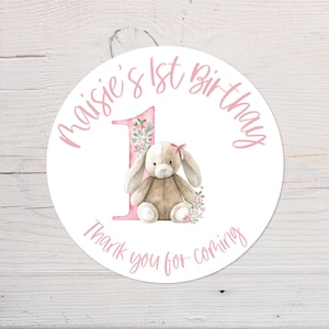 Etichette per il primo compleanno di coniglio / Bomboniere personalizzate per bambini / Adesivi personalizzati per sacchetti per feste / Primo compleanno per bambine / Animale / Nome / Età