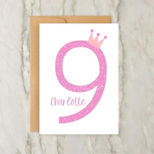 9e couronne d'anniversaire | de voeux personnalisée pour filles | Carte d'âge personnalisée | Anniversaire de filles | carte numérique | A6 | 5 x 7