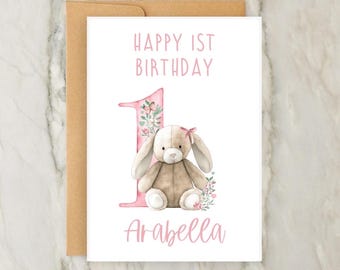 Rabbit 1st Birthday Card | Personalised Baby Girl Greeting Card | Custom Number Card | A6 | 5x7