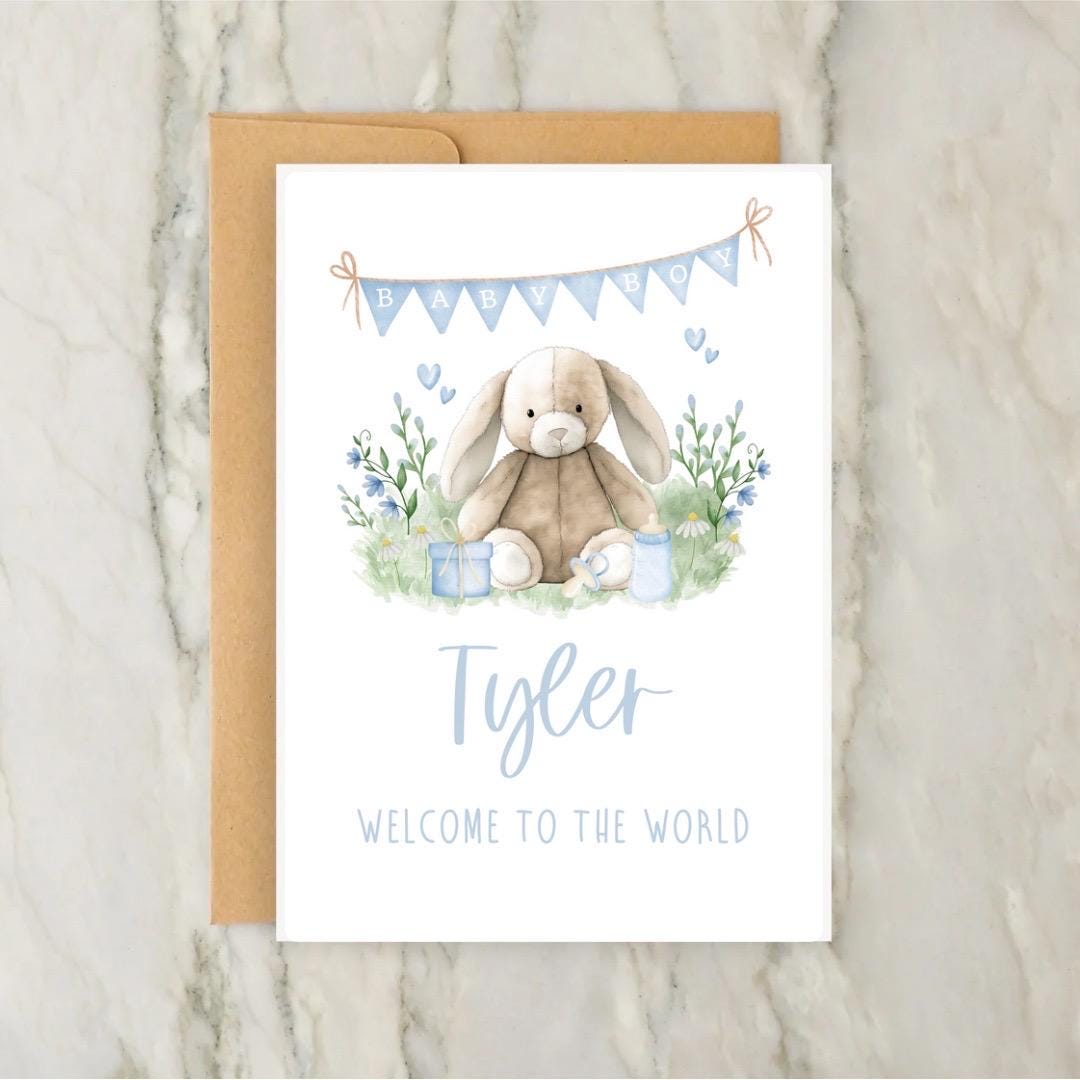Rabbit New Baby Boy Card | Personalised Greeting Card | Custom Card ...