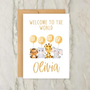 Dierlijke nieuwe babykaart | Gepersonaliseerde nieuwe babykaart | Aangepaste naamkaart | Gefeliciteerd | A6 | 5x7