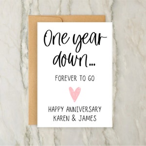 Un año después… Tarjeta de aniversario "Para siempre" / Tarjeta de felicitación personalizada / Tarjeta de primer aniversario / Boda / A6 / 5x7