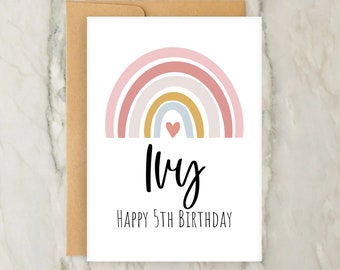 Rainbow 5th Birthday Card | Personalised Girls Birthday Card | Age Greeting Card | Girls | Name | A6 | 5x7