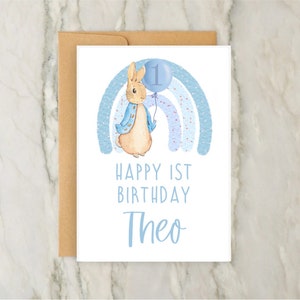 Peter Rabbit 1e verjaardagskaart | Gepersonaliseerde jongenswenskaart | Aangepaste leeftijdskaart | Verjaardag jongens | Cijferkaart | A6 | 5x7