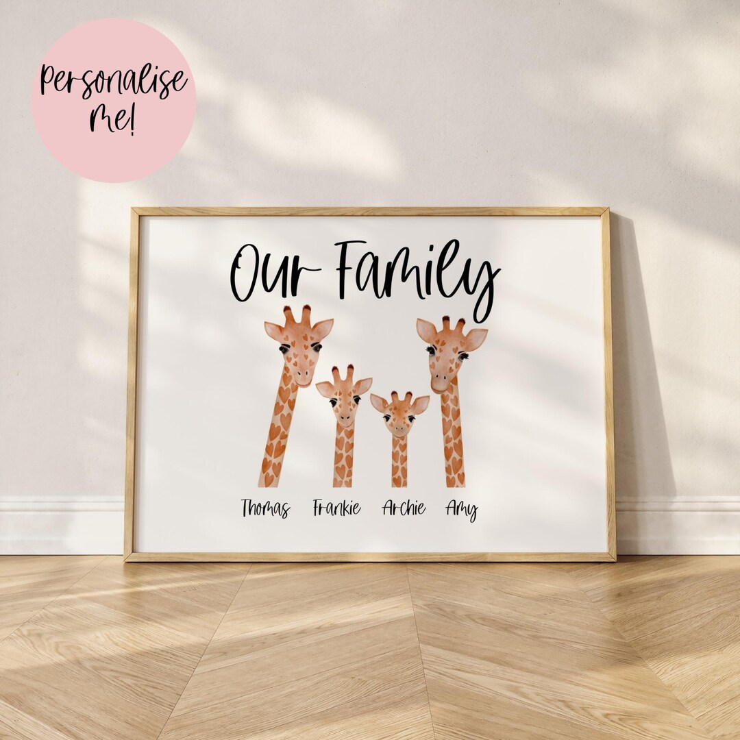 Giraffe Family Print | Personalised Wall Art | Custom Home Decor | Gift ...