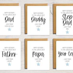 Cartão de aniversário do melhor pai do mundo | Papai | Dada | Pops | Cartão de felicitações personalizado | Personalizado | A6 | 5x7