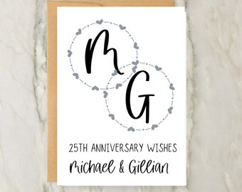 Name & Initial Anniversary Card | Personalised Greeting Card | Heart Anniversary Card | Wedding | A6 | 5x7