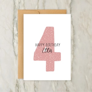 4ème carte d'anniversaire | de voeux personnalisée pour fille | carte numérique personnalisée | Quatre | A6 | 5 x 7