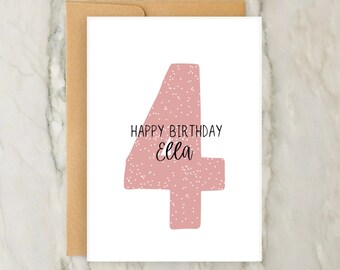 4th Birthday Card | Personalised Girl Greeting Card | Custom Number Card | Four | A6 | 5x7