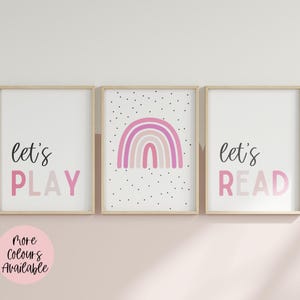 Let's Play Let's Read Lot de trois gravures | Citation | Décoration de chambre d'enfant | Salle de jeux | Décoration murale pour chambre d'enfant | 6x4 | A5 | A4 | 8 x 10 | A3