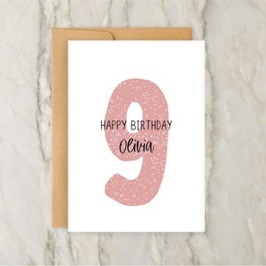 9e anniversaire | de voeux personnalisée pour fille | carte numérique personnalisée | A6 | 5 x 7