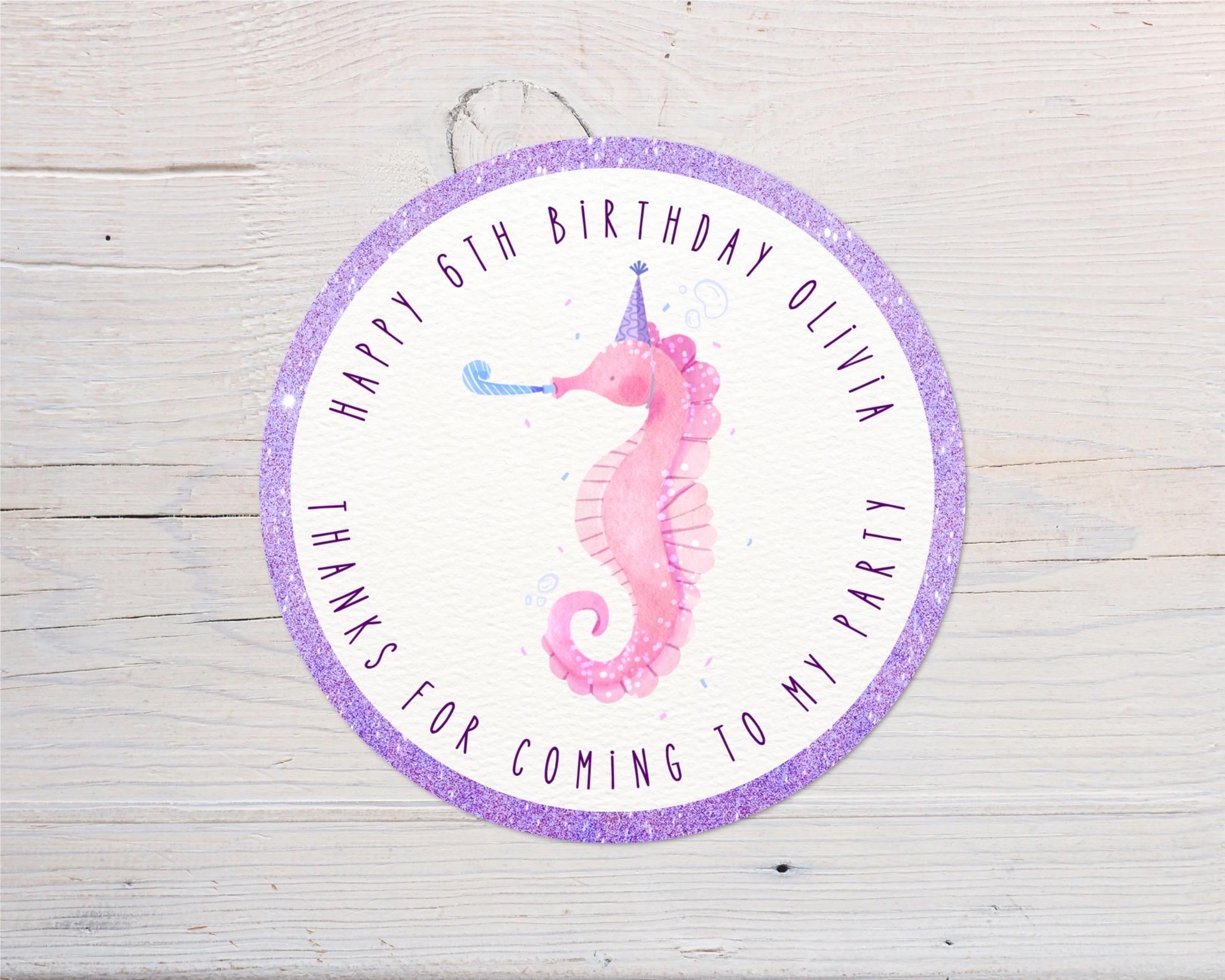 Colorful Cartoon Seahorses Fish Birthday Card