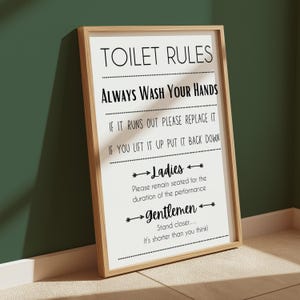 WC Regeln Druck | Badezimmer Wand Kunst | Toilette Dekor | Wohnkultur | Lustige Badezimmer Dekor | Lustige Zitate | DIN A4 | 20x30 | A3