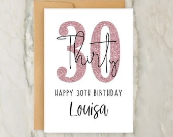 30e anniversaire | Carte de voeux personnalisée | carte personnalisée | carte postale pour elle | Trentième | A6 | 5 x 7